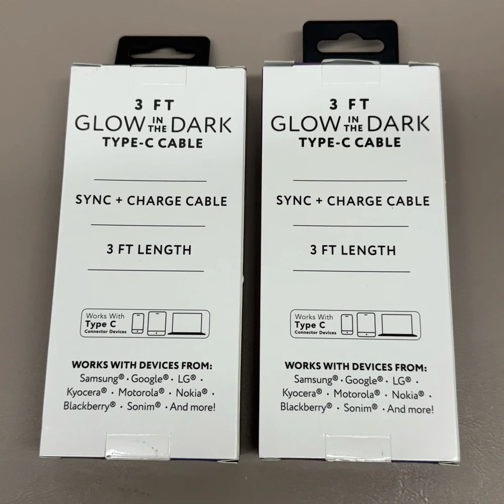 Glow in the Dark Type-C Cable - Green 3ft Length 2 Pack